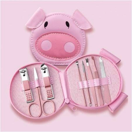 ECARLA zestaw akcesoriów do manicure w etui Różowa Świnka AK07