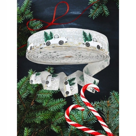 ECARLA taśma świąteczna wstążka 5cmx 2m Szara SAMOCHODZIK KSN131