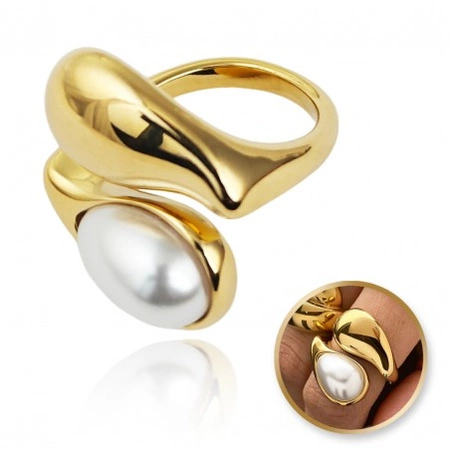 ECARLA pierścionek ze stali chirurgicznej platerowanej złotem KROPLA PST946