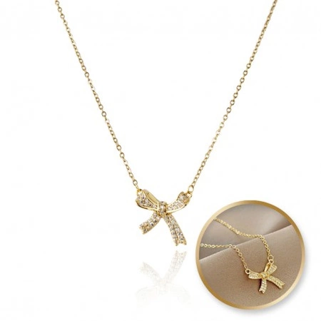 ECARLA naszyjnik ze stali szlachetnej pozłacanej KOKARDKA NST2166