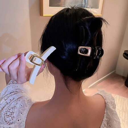 ECARLA spinka-klamra do włosów ze złotą ozdobą 11cm Biała SP304B