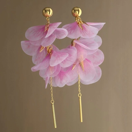 ECARLA kolczyki wiszące materiałowe kwiaty K1711