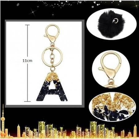 ECARLA brelok do kluczy LITERKA A Czarno Złota z pomponem BRL342A