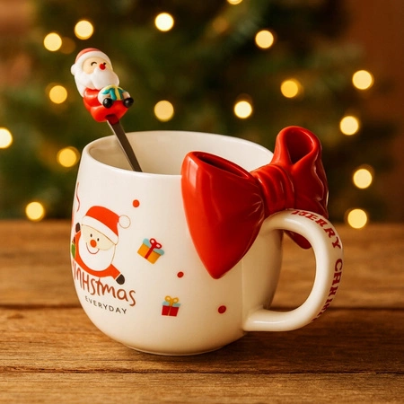 ECARLA kubek świąteczny z KOKARDĄ 400ml Czerwień KB25CZE