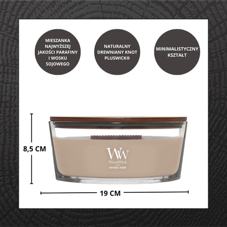 WOODWICK Core Hearthwick świeca w słoiku elipsa PATCHOULI CREME 453g