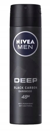 NIVEA MEN Deep Black Carbon dezodorant antyperspirant w sprayu Darkwood 150ml