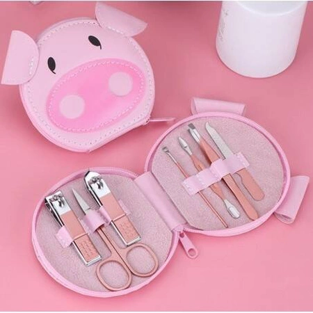 ECARLA zestaw akcesoriów do manicure w etui Różowa Świnka AK07