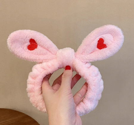 ECARLA opaska kosmetyczna do włosów z Kokardą i serduszkami 19,5x8cm Różowa OPK11R