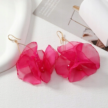 ECARLA kolczyki wiszące z koralikami tiulowe kwiaty K1699