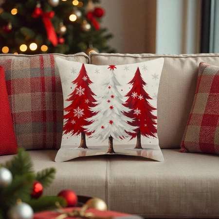 ECARLA Zima Świąteczna poszewka na poduszkę Boho 45x45 TRZY CHOINKI POD243