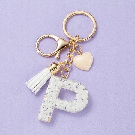 ECARLA brelok do kluczy LITERKA P biały motylek serca BRL329P