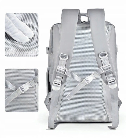 ECARLA plecak podróżny, kabinowy, wodoodporny z USB Szary PL180