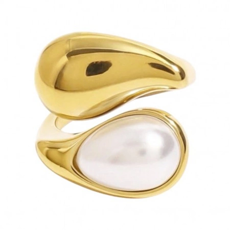 ECARLA pierścionek ze stali chirurgicznej platerowanej złotem KROPLA PST946