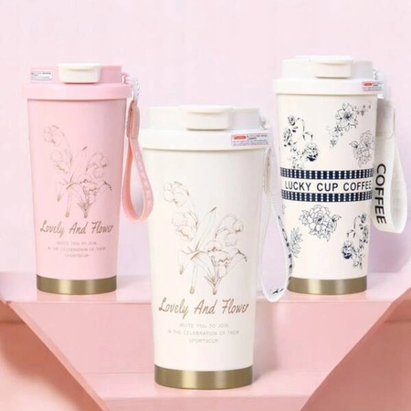 ECARLA kubek termiczny uchwytem i ustnikiem 550ml Różowy Konwalia BD28WZ2