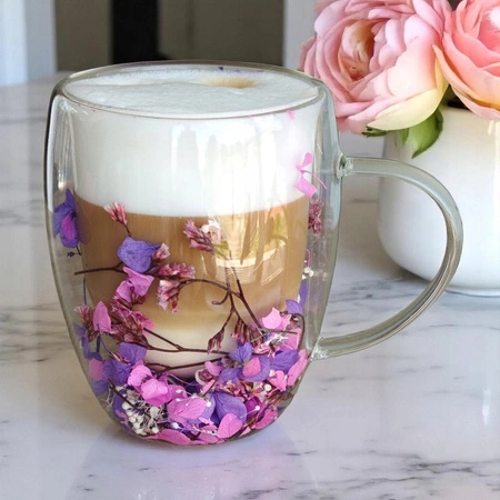 ECARLA szklanka termiczna z podwójnym dnem z hortensją w środku 300ml SZK166