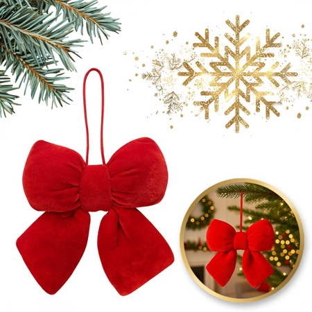 ECARLA Ozdoba Świąteczna kokarda aksamitna Czerwona 14x5cm WOZ41