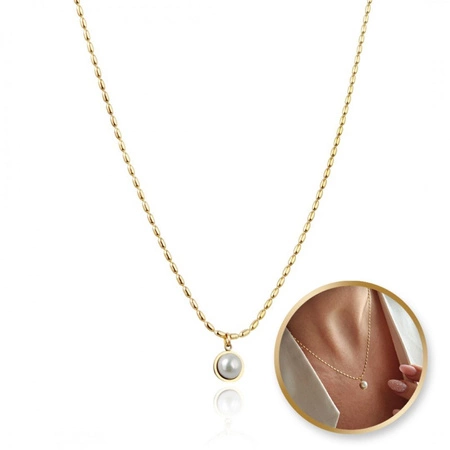 ECARLA naszyjnik ze stali szlachetnej pozłacanej PERŁA NST2181