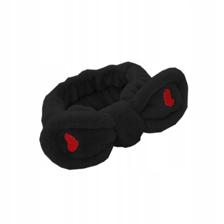 ECARLA opaska kosmetyczna do włosów z Kokardą i serduszkami 19,5x8cm Czarna OPK11CZ