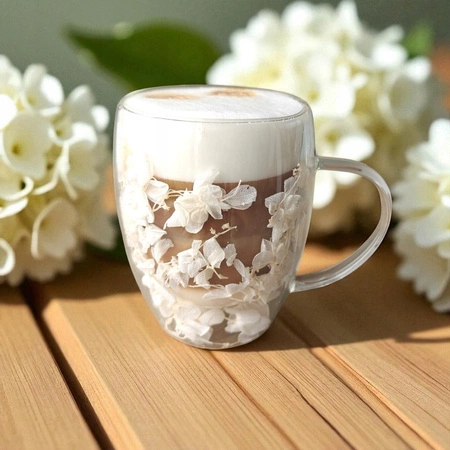 ECARLA szklanka termiczna z podwójnym dnem z hortensją w środku 300ml SZK185