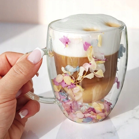 ECARLA szklanka termiczna z podwójnym dnem z hortensją w środku 300ml SZK180