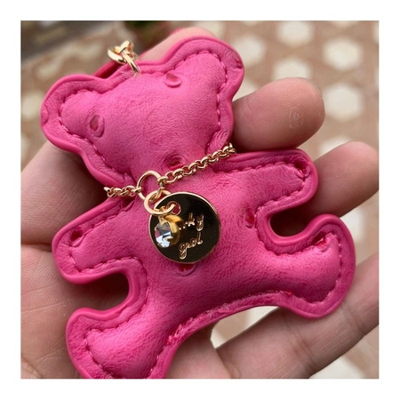 ECARLA brelok do kluczy skórzany Miś Fuksja BRL357