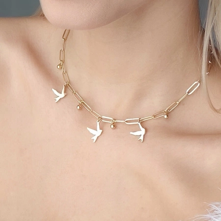 ECARLA naszyjnik podwójny ze stali szlachetnej pozłacanej SERCE NST1488