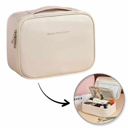 ECARLA kosmetyczka rozkładana, Kuferek z ekoskóry Kremowy KS146K