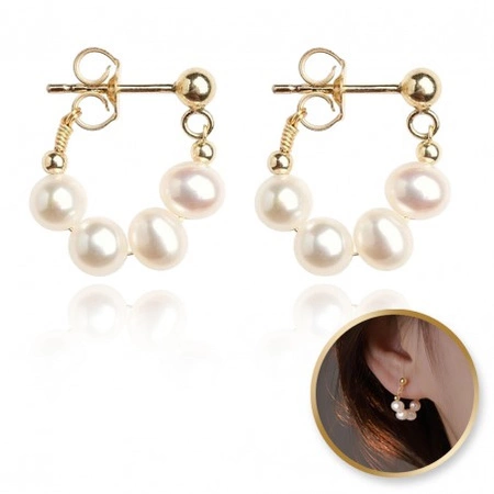 ECARLA kolczyki ze stali szlachetnej platerowanej 14k złotem Perły KST3405