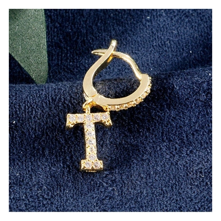 ECARLA kolczyk ze stali szlachetnej platerowanej 14k złotem Literka T KST1683T