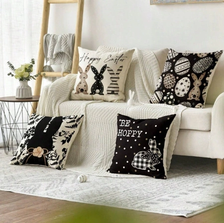 ECARLA Wielkanoc poszewka na poduszkę 45x45cm Króliczek Black White POD234