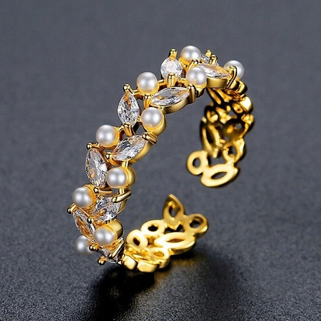 ECARLA pierścionek ze stali chirurgicznej platerowanej złotem PST934