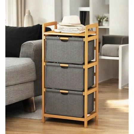 ECARLA regał bambusowy, szafka z materiałowymi szufladami 32x45x96cm SZ43