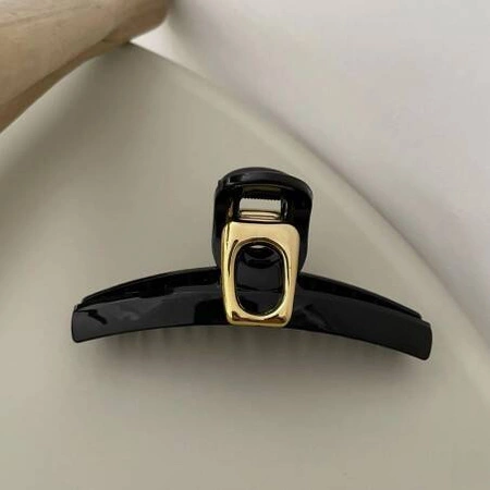 ECARLA spinka-klamra do włosów ze złotą ozdobą 11cm Czarna SP304CZ