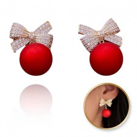 ECARLA kolczyki wiszące Czerwone Kule z kokardami, cyrkonie K1688