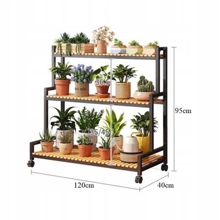 ECARLA Kwietnik regał na kwiaty trzypoziomowy 120x40x95cm Czarny SZ47CZ