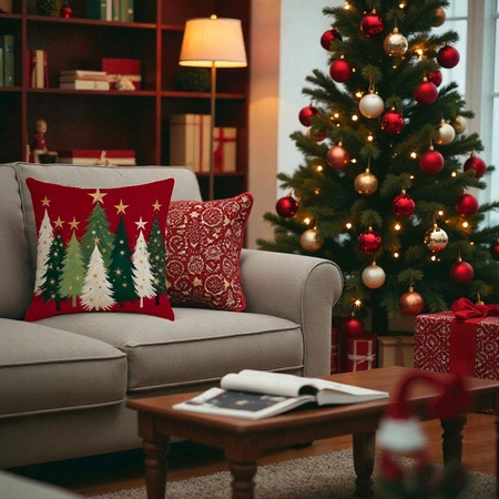 ECARLA Zima Świąteczna poszewka na poduszkę Boho 45x45 CHOINKI POD245