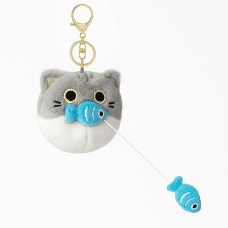 ECARLA brelok do kluczy KOT wibrujący łapiący rybę Szary BRL384SZ