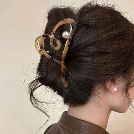 ECARLA spinka do włosów metalowa Serce masa perłowa Panterka SP342PAN