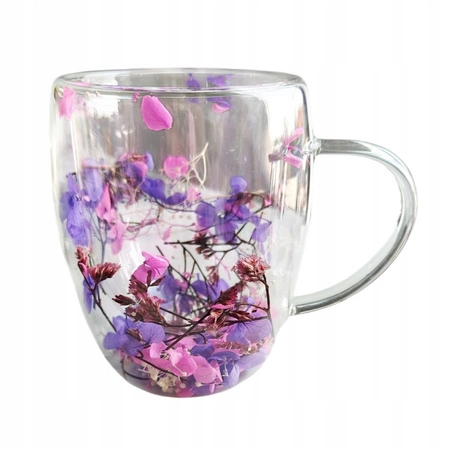 ECARLA szklanka termiczna z podwójnym dnem z hortensją w środku 300ml SZK166
