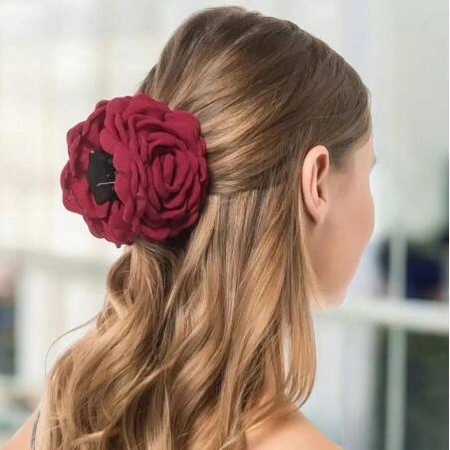 ECARLA klamra do włosów kwiat z tkaniny Bordowa SP288BOR