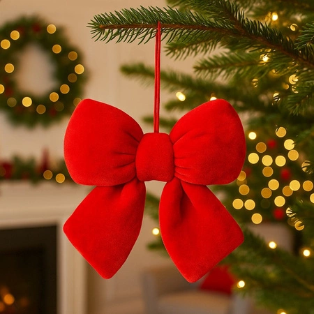 ECARLA Ozdoba Świąteczna kokarda aksamitna Czerwona 14x5cm WOZ41