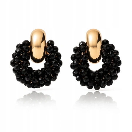 ECARLA kolczyki WIANUSZKI z koralikami Czarne K1716