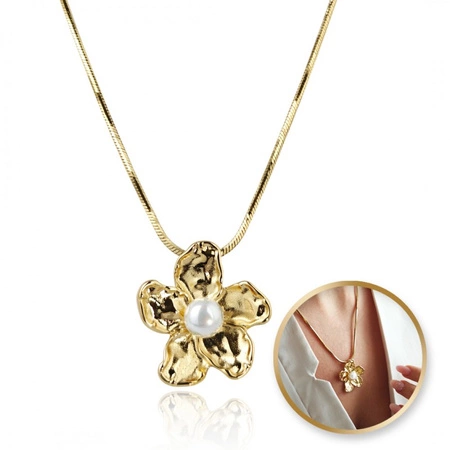 ECARLA naszyjnik ze stali szlachetnej pozłacanej KWIAT z perłą NST2183