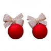 ECARLA kolczyki wiszące Czerwone Kule z kokardami, cyrkonie K1688