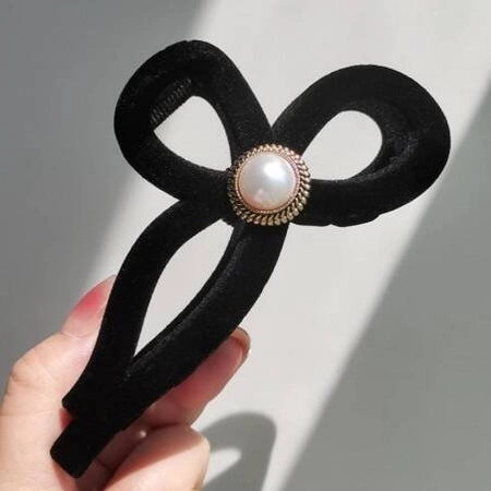 ECARLA spinka-klamra do włosów Vintage Velvet Czarna z perłą SP336