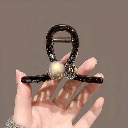 ECARLA spinka do włosów z Perłą i kryształkiem 8x5,5cm Czarna SP367