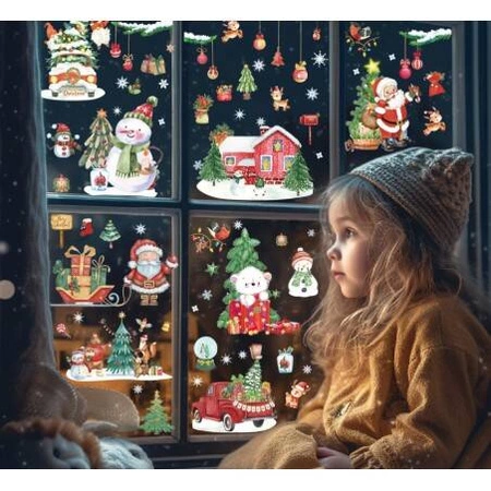 ECARLA naklejki na szybę świąteczne kolorowe 9 arkuszy 20x30cm NKD12