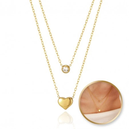 ECARLA naszyjnik podwójny ze stali szlachetnej pozłacanej SERCE NST2149
