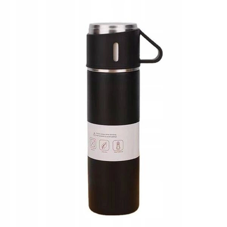ECARLA termos 500ml z 3 kubkami zapakowany na preznt Czarny BD24CZ