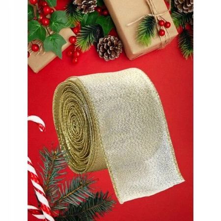 ECARLA taśma świąteczna wstążka 6,3cmx2m Złota taśma dekoracyjna KSN136